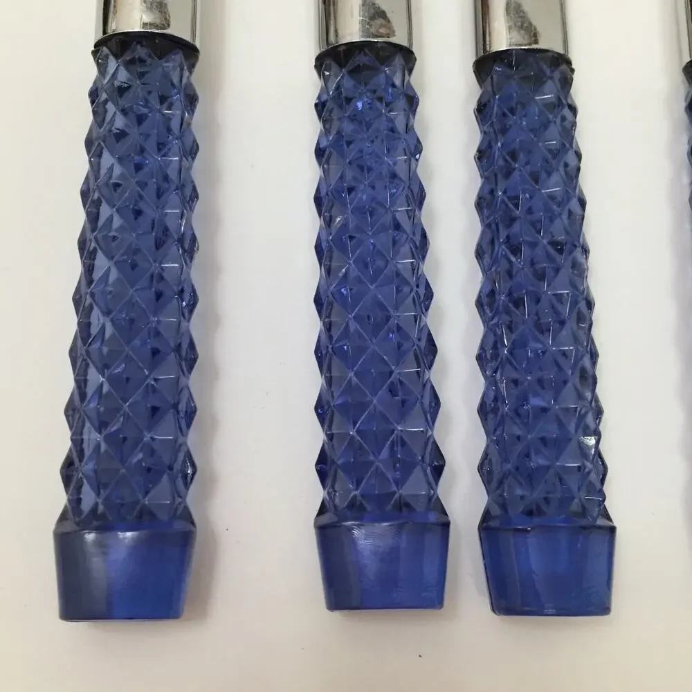 Lot of 10 Lucite Acrylic Plastic Handle Flatware Blue Faceted Diamond